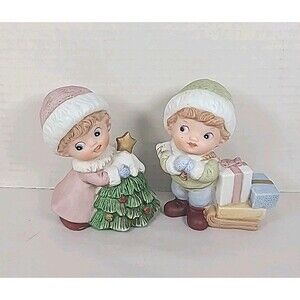 Vintage Homco Figurines Boy Gifts Girl Christmas Tree 5556